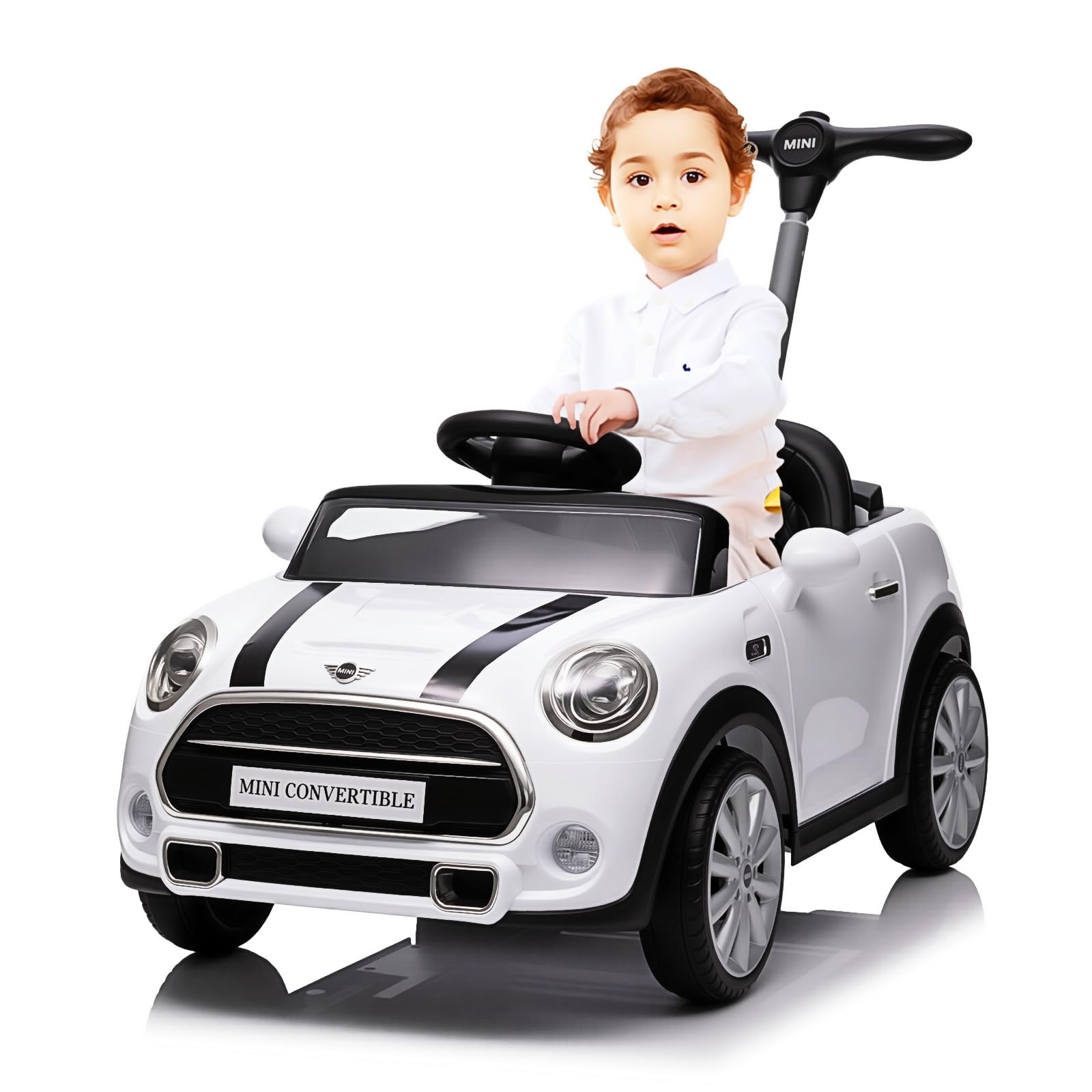 Kids Push Car,Ride On Car,Licensed MINI Cooper Toddler Push Car Toy with Adjustable Push Rod, Horn Music, Seat Belt,- Ideal Stroller Substitute for Kids 1-3 Years Old