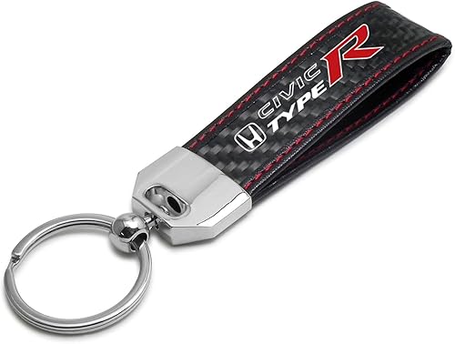 Hecho para Honda Civic Tipo R Real Negro Fibra de Carbono Loop Correa Llavero con Costuras Rojas