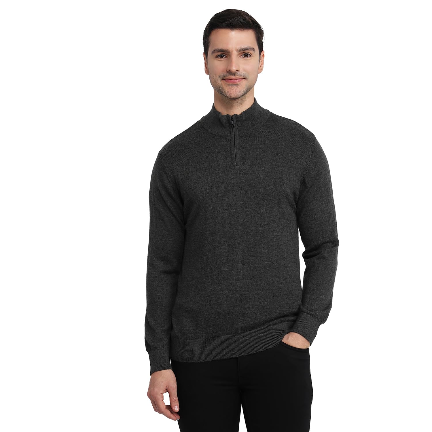 colorplus Men Regular Fit Solid Pattern Merino Wool Acrylic Blend Full Sleeve V Neck Casual Sweater Grey-picture-39