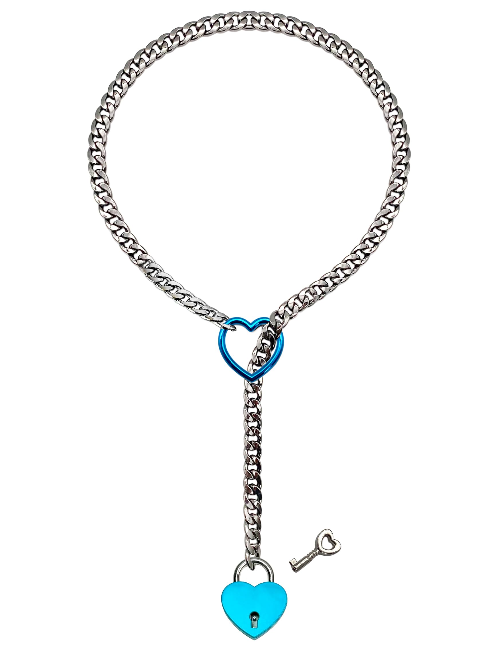 paloli Womens Slip Chain Necklace Heart O-Ring, Punk Rock Cuban Long Necklace Jewelry For Women, Adjustable Lariat Y-Necklace Heart Locker With Key