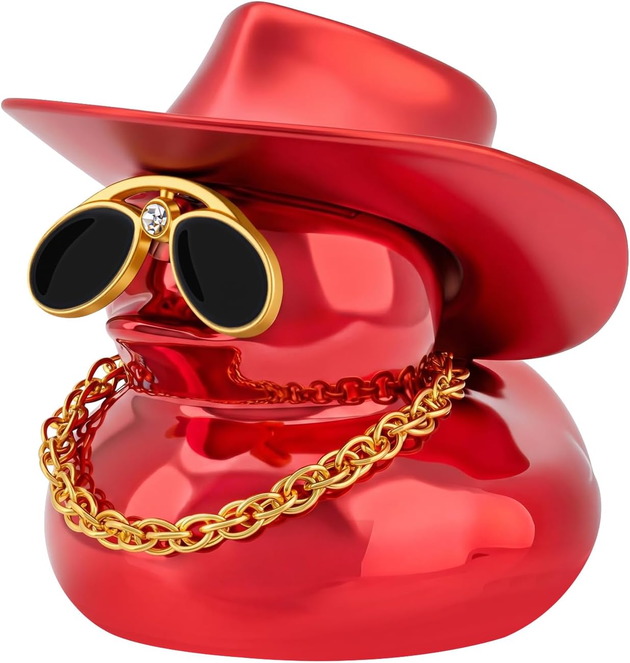 wonuu Car Dashboard Decoration Metallic Cowboy Duck, Shiny Ducky Car Accessories Ornament with Cowboy Hat, Sunglasses, Gold Chain (Blue)