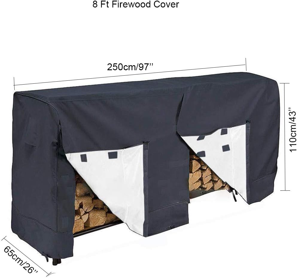 FLR 8 feet Firewood Cover Water Resistant Log Rack/Wood Rack Cover Heavy Duty Patio Outdoor Firewood Rack Cover-97x26x43Inches