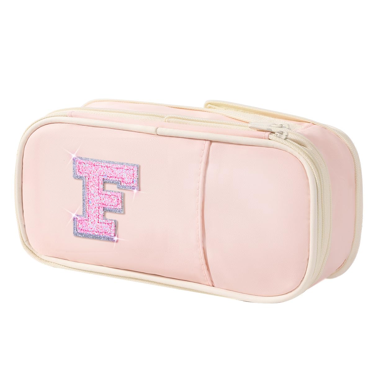 Janhavi Preppy Pencil Case with Zipper, Initial College Essentials School Supplies for Back to School, Pink Aesthetic Pencil Bag for Teen Girls Kids Adults-Pink F — image 1