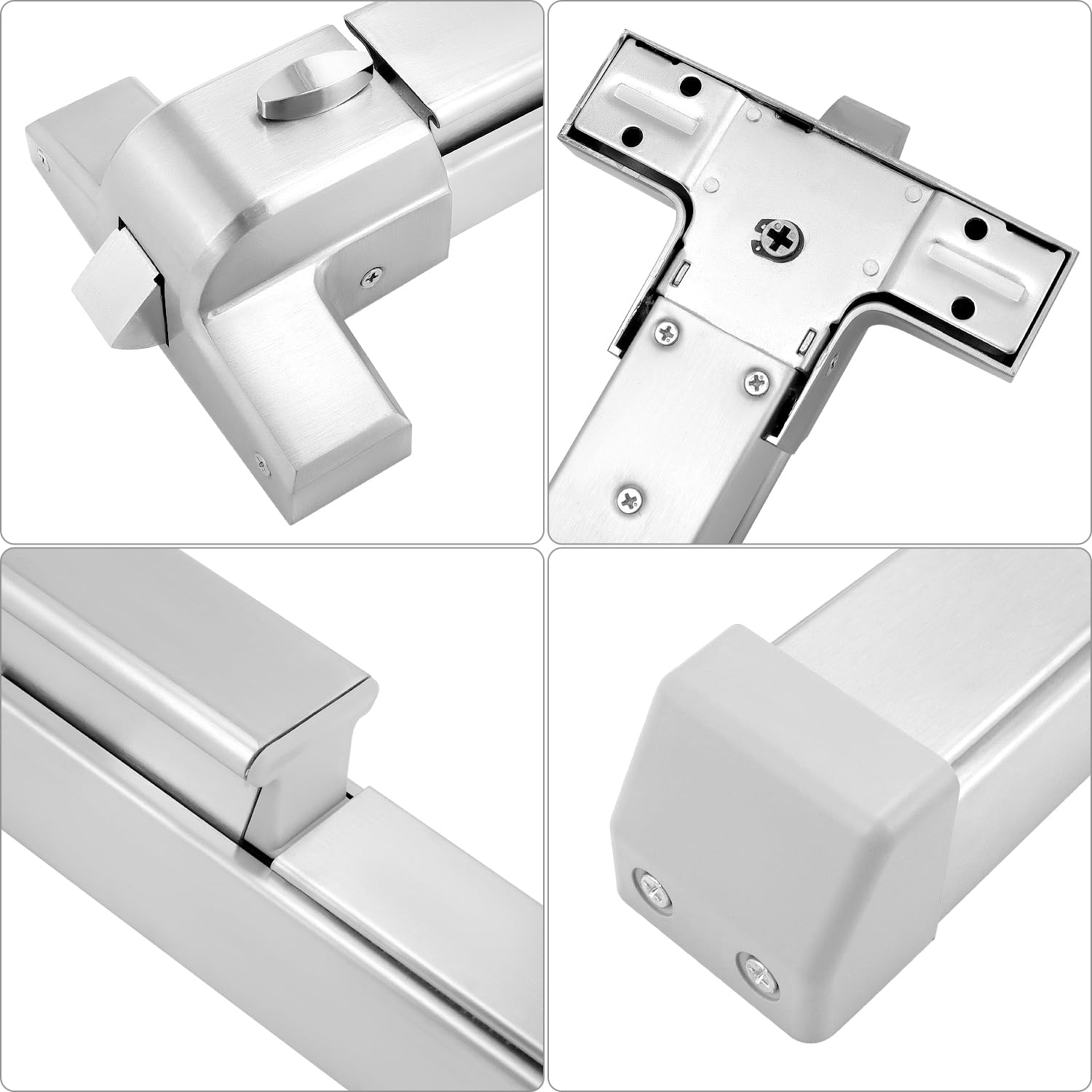 QWORK Dispositivo de puerta de salida de emergencia de acero resistente con cerradura y palanca ignífugos, compatible con puertas de metal y madera para edificios comerciales, kit de fácil instalación