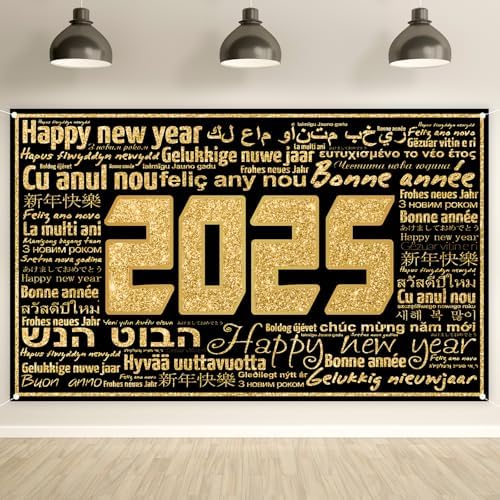 Amazon.com : Happy New Year Decorations Gold and Black Backdrop Happy ...