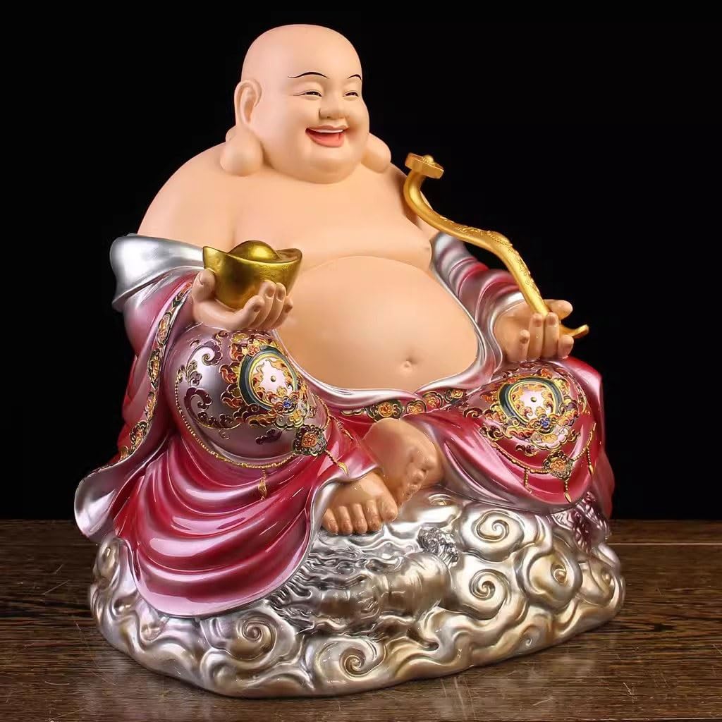 Figurka Buddy do użytku domowego do użytku domowego uśmiechniętego Buddy Bodhisattwy żywica posąg Buddy, aby przyciągnąć bogactwo, salon, gabinet, rzemiosło biurowe ozdoby medytacyjna statuetka buddy