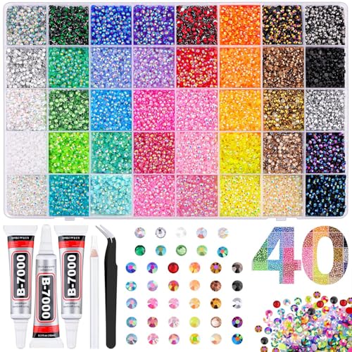 32000Pcs 40 Colors Resin Jelly Rhinestones Bedazzling Kit with 3Pcs 10ml B700 Jewelry Glue and Pen Multicolor 3mm Flatback Gems for Diamond ArtBedazzler Kit for Crafting Book Cups Shoes Nail Art