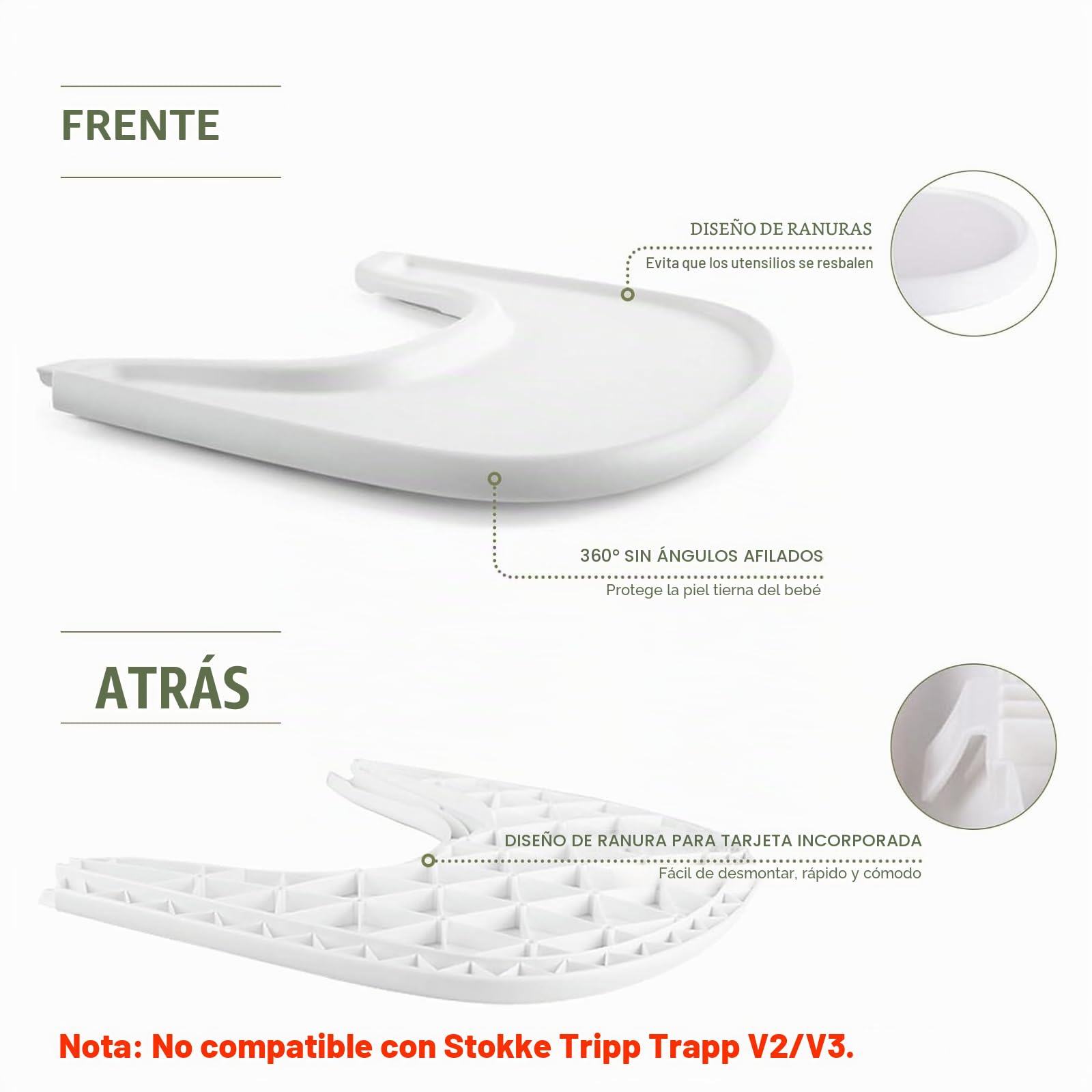 LIROPAU Bandeja para Trona, Bandeja Compatible con Silla Stokke Tripp Trapp, 100% Libre de BPA, Fácil de Montar, Accesorios para Trona para niños pequeños de 6 a 36 Meses - Blanco
