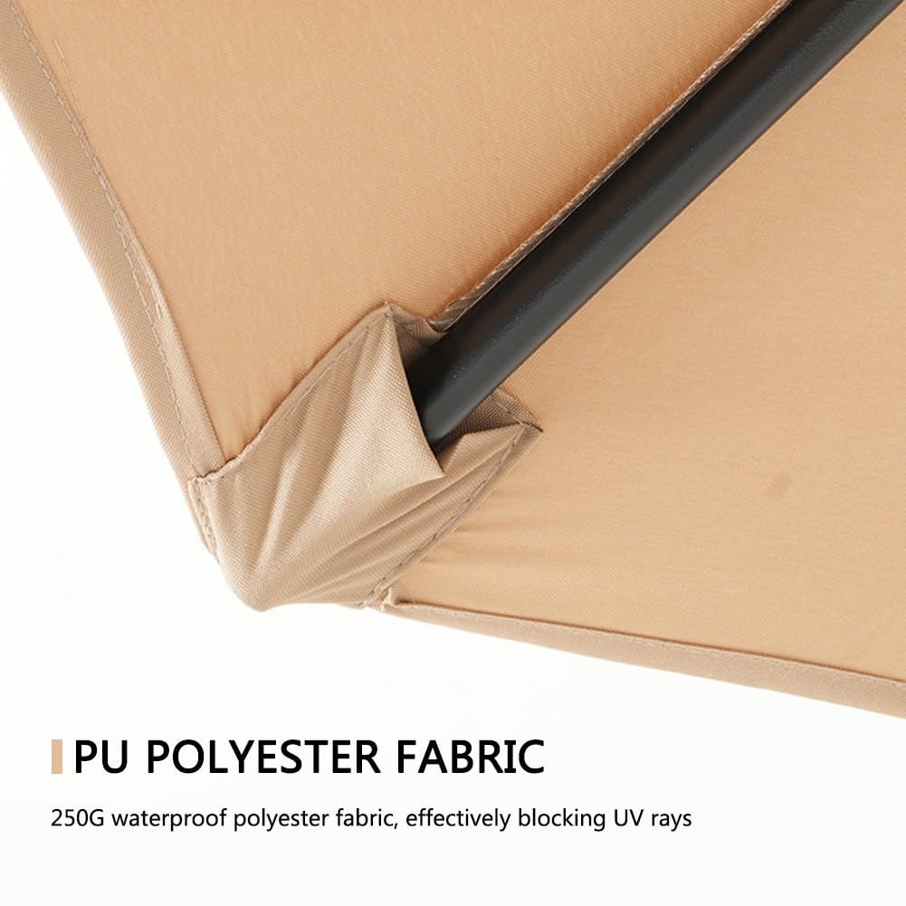 Duży Parasol Ogrodowy 9 Stóp, Stół Do Użytku Na Zewnątrz, Odporny Na Promieniowanie Uv, Okrągły Parasol Ogrodowy Z Korbą, 8 Solidnych Żeber Do Ogrodu, Basenu, Tarasu,Khaki-9ft/270cm