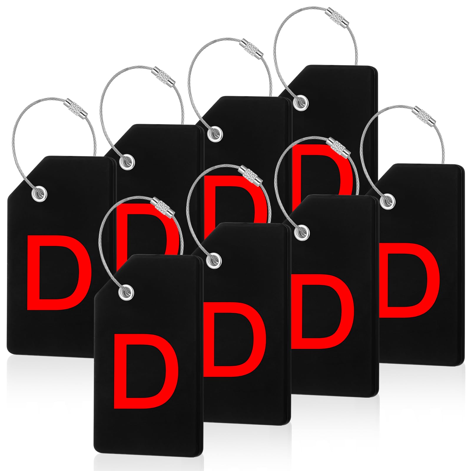 8 Pcs Initial Letter A-Z Luggage Tags Silicone Suitcase Instrument Tag with Name Card and Stainless Steel Loop(Letter D,Red, Black)