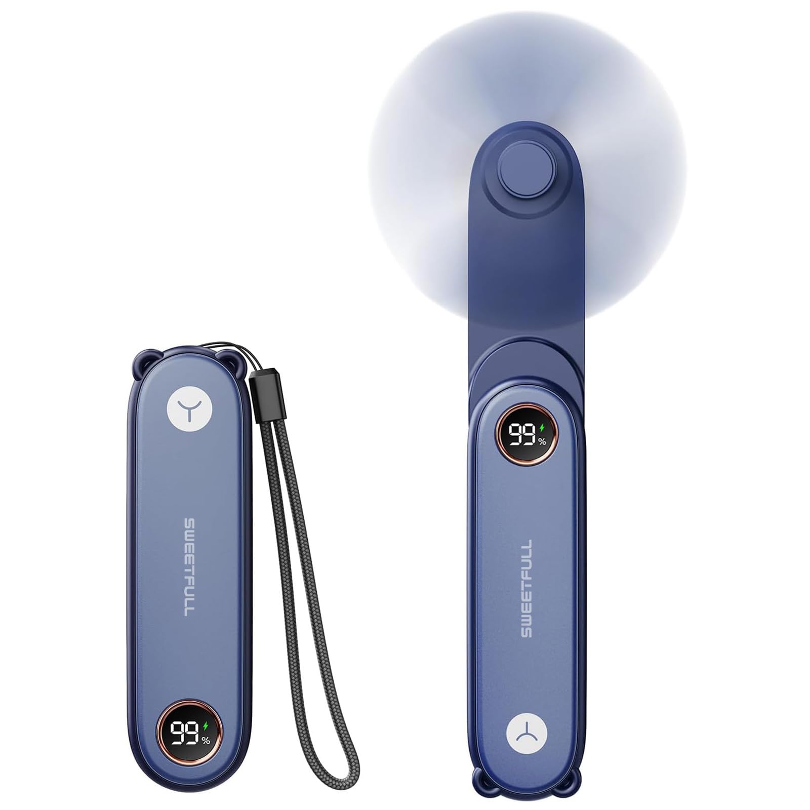 SWEETFULL Portable Handheld Mini Fan with LED Display, 3-in-1 Personal Foldable USB Rechargeable Hand Held Fan & Flashlight for Travel, Lash Eyelash, Cute Small Pocket for Women, Girls