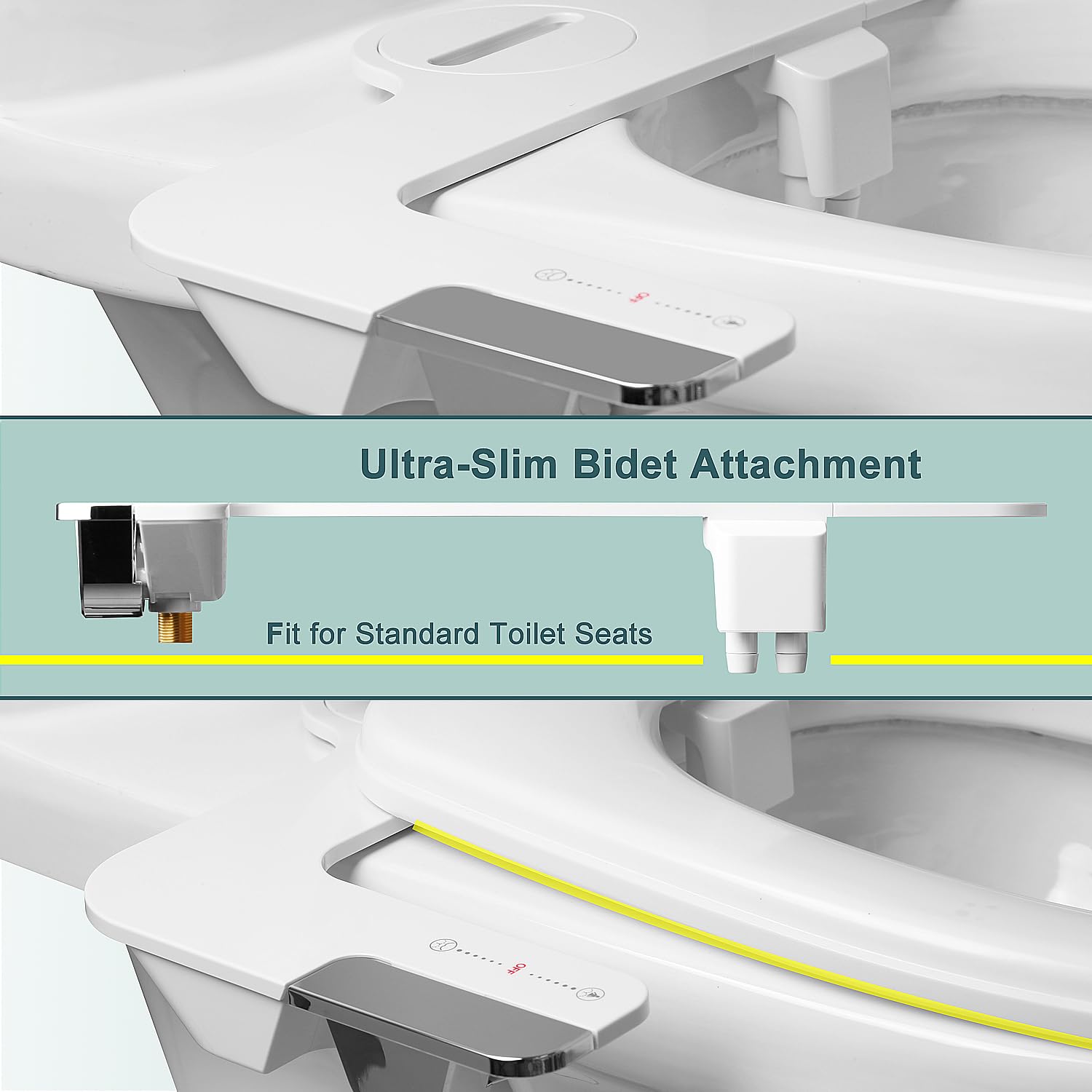 Bidet-Aufsatz für Toilette – nicht elektrischer Kaltwasser-Bidet-Toilettenaufsatz, einstellbarer Wasserdruck, Doppeldüsen, Frontspülung, Rückspülung, Bidet mit Messingeinlass (Mit 2m Schlauch)