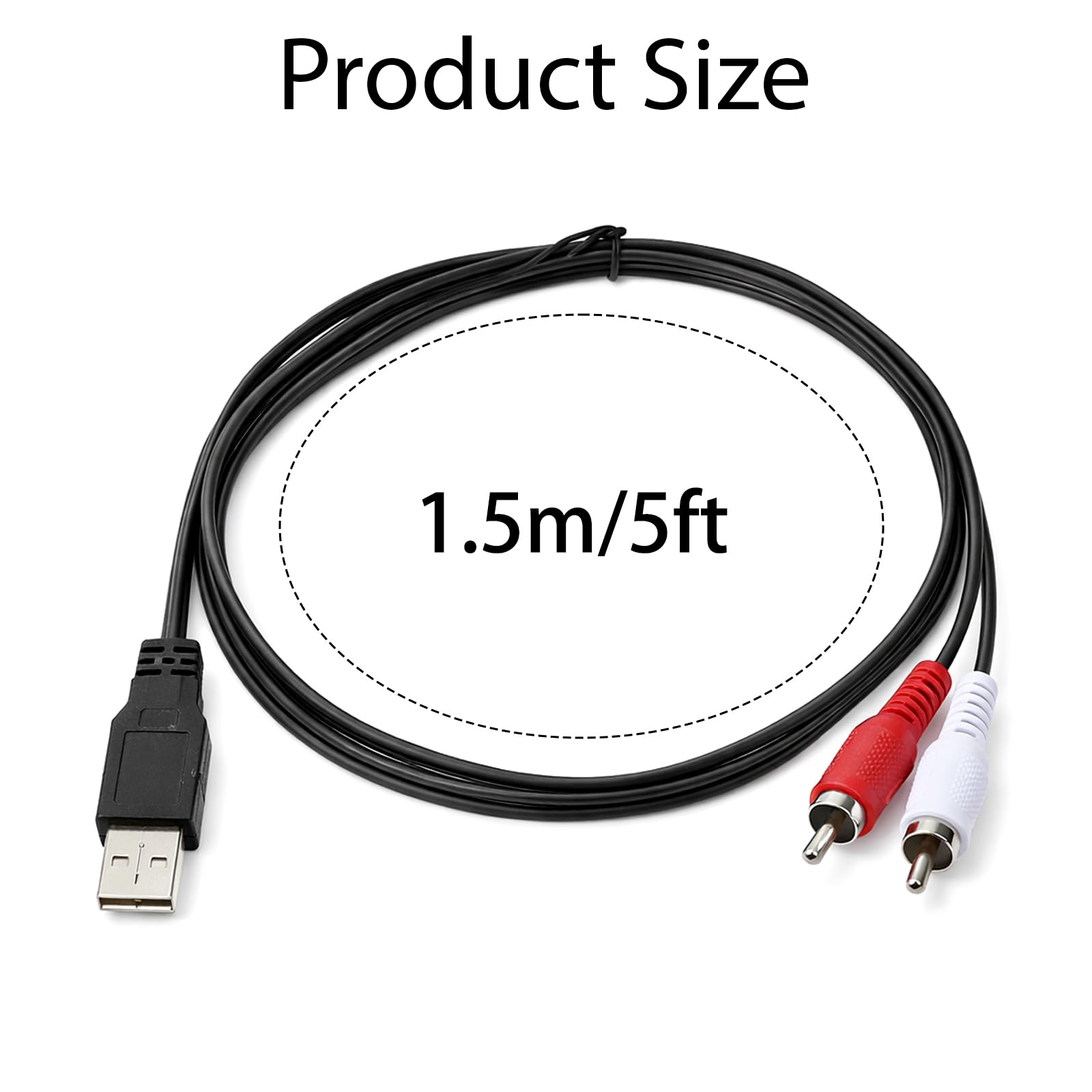 Cavo audio da USB a RCA, USB 2.0 maschio a 2 RCA maschio, cavo audio stereo, adattatore per PC, laptop, lettore DVD, altoparlanti, amplificatore di potenza, sistema Home Theater, 1,5 m