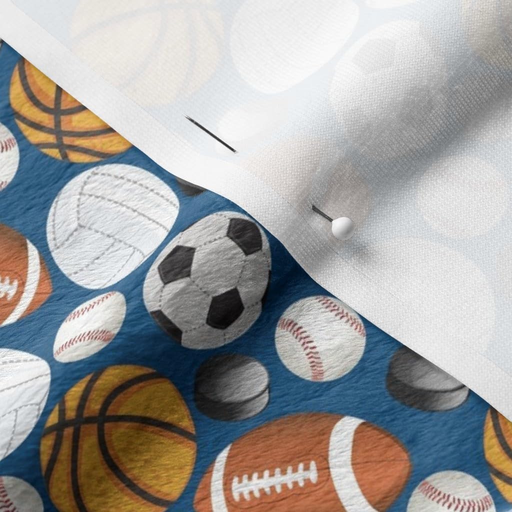 Spoonflower Fabric - Sports Blue Balls Basketball Soccer Baseball Hockey Football Printed on Minky Fabric by The Yard - Sewing Baby Blankets Quilt Backing Plush