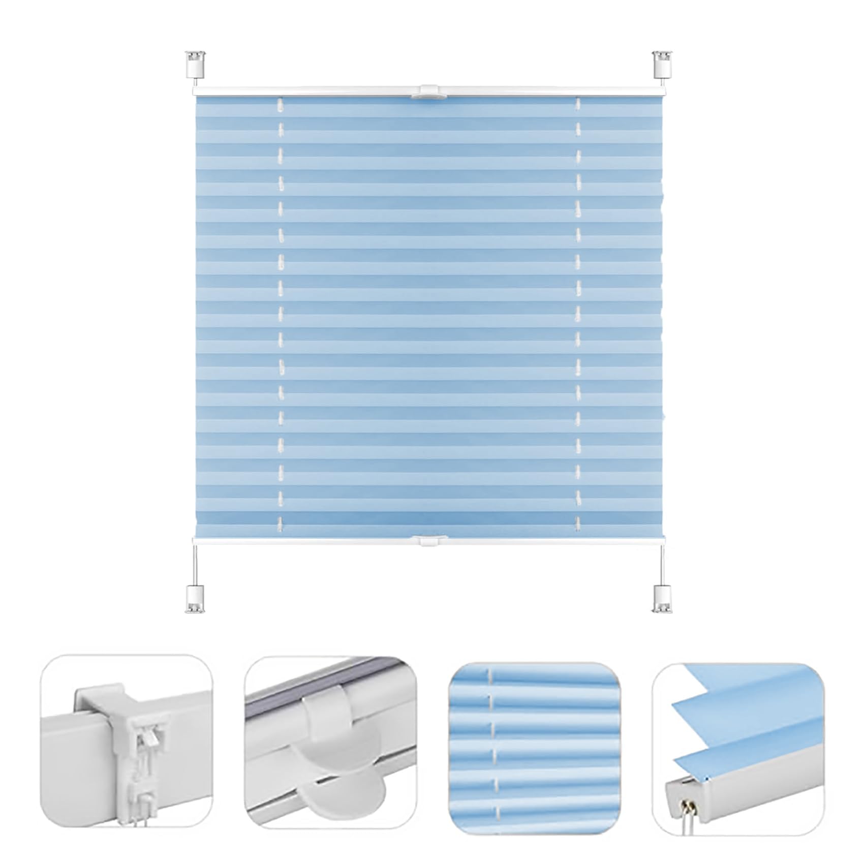 Store plissé anti vis-à-vis opaque 110 x 210 cm bleu ciel