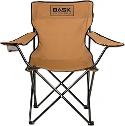 BASK Cadeira Alvorada Dobrável Portátil Reforçada com Suporte 180kg | Alça de Ombro Integrada | Porta-copo | Conforto e Espaço Ampliado para Camping, Praia e Pesca(Bege)