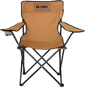 BASK Cadeira Alvorada Dobrável Portátil Reforçada com Suporte 180kg | Alça de Ombro Integrada | Porta-copo | Conforto e Espaço Ampliado para Camping, Praia e Pesca(Bege)