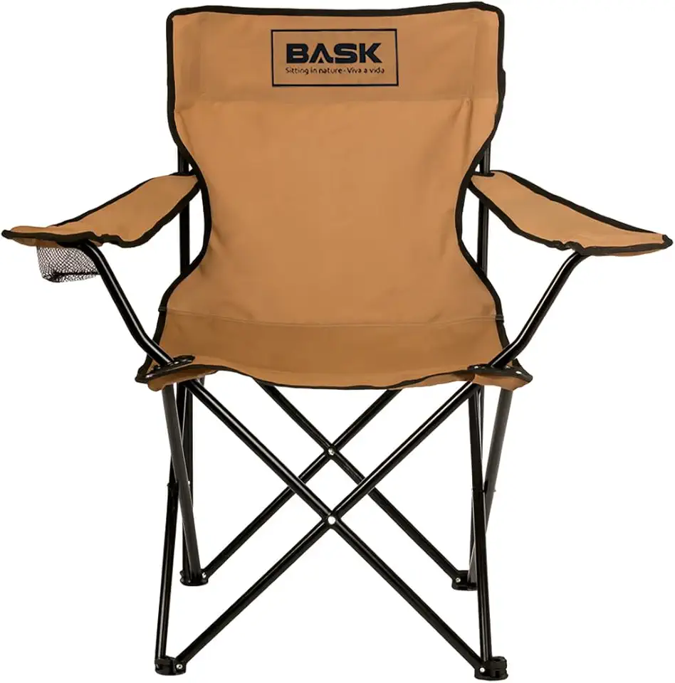 BASK Cadeira Alvorada Dobrável Portátil Reforçada com Suporte 180kg | Alça de Ombro Integrada | Porta-copo | Conforto e Espaço Ampliado para Camping, Praia e Pesca(Bege)