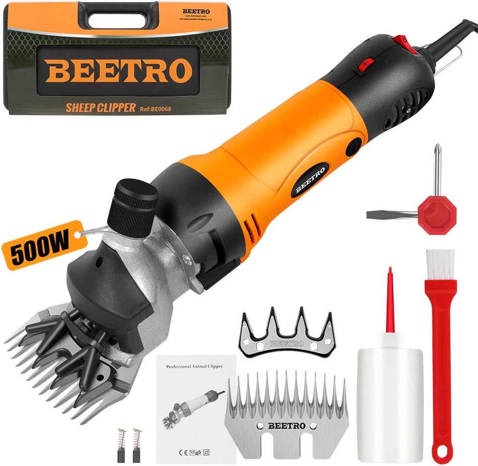 BEETRO 500W Electric Professional Sheep Shears, Animal Grooming Clippers for Sheep Alpacas Goats and More, 6 Speeds Heavy Duty Farm Livestock Haircut, with an Extra Set of Blades