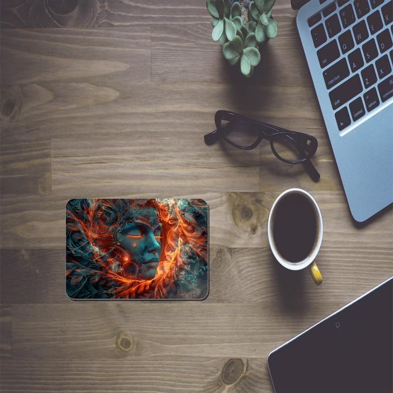 Image of Shivor Gaming Mouse Mat | Mystical Flame Face Printed Design | Smooth Precision Control Surface | Non Slip Rubber Base Stability | Compatible with Laser Optical Mice | Fantasy Desktop Accessory
