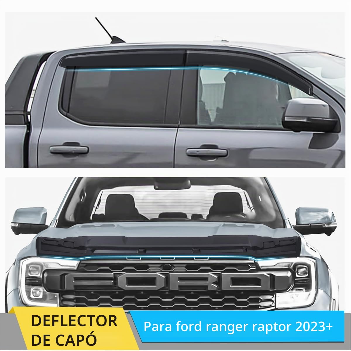 Protectores de capó y Deflectores de Viento Accesorios para Ford Ranger 2023-2024-2025 T9 Raptor Wildtrak Platinum XL XLT Limited Tremor Wildtrak X