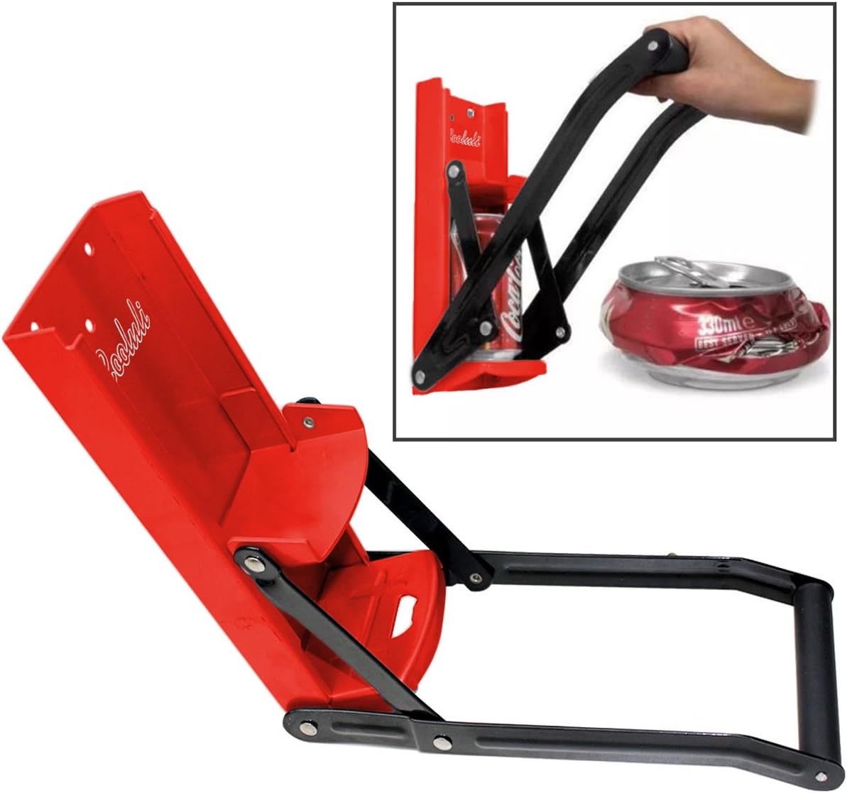 Cooluli 12 oz. Aluminum Can Crusher – Multifunctional Design, Wall Mounted with Built-In Bottle Opener (Red)