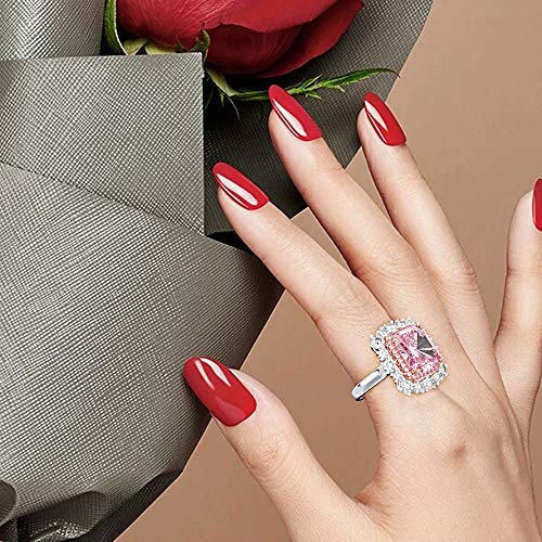 8 Carat Radiant Cut Lab Created Pink Diamond Engagement Ring, D Color VVS1 Clarity Large Diamond Rings, 14K White Gold Plated Wedding Band, Lab-Grown Solitaire Promise Rings2