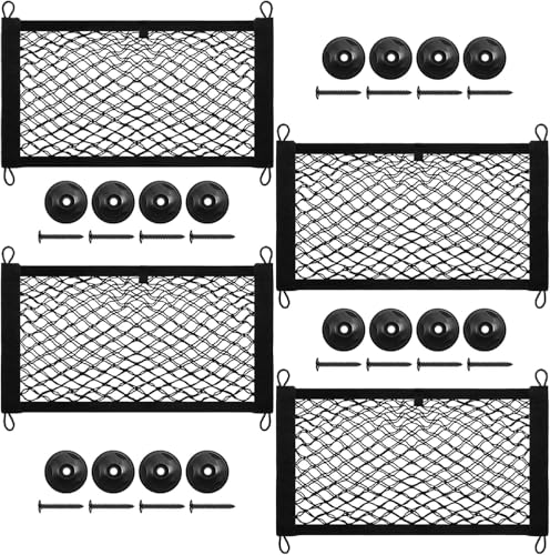 DEDC 4 Pcs Storage Nets for Campervans, 17.7×9.8 Inch Mesh Cargo Nylon Net Trunk Organizer, Van Motorhome Caravan Boat Car Storage Solutions Accessories