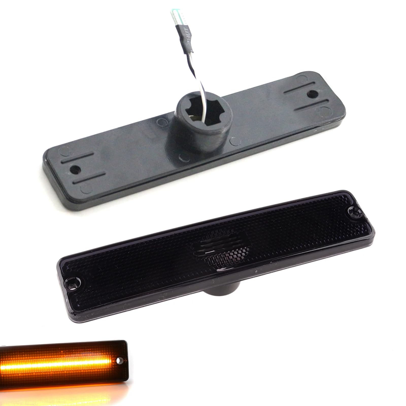 MOXRUQ 2 Pack LED Side Marker Light, Smoked Lens Amber Front Side Turn Signal Light, Fender Sidemarker Lamps Replacement OEM 56001424, Compatible with