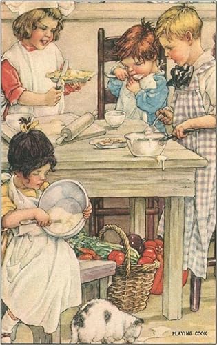 Children Playing in the Kitchen - Vintage Image