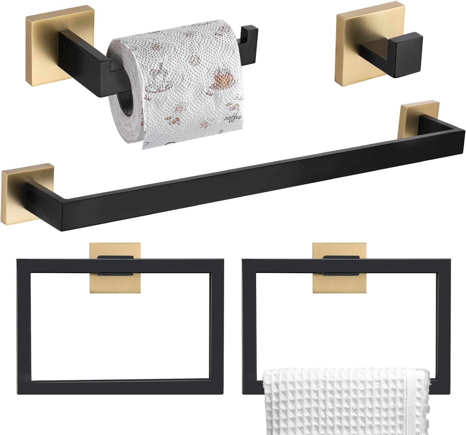 TURS 5Pieces Bathroom Hardware Set Black and Gold Towel