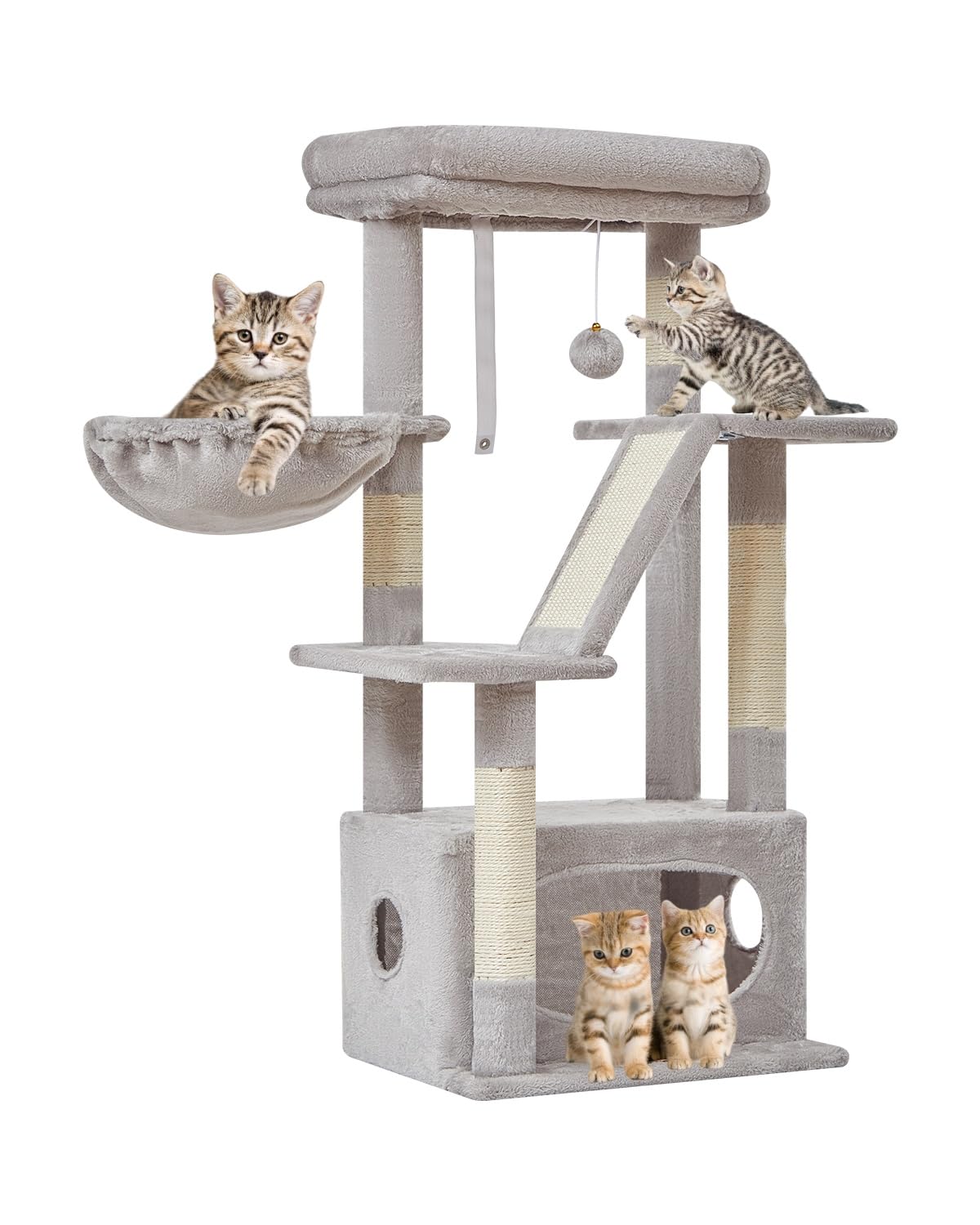 Taoqimiao Cat Tree,38.2-Inch Cat Tower for Indoor Cats,Suitable for Kittens with Luxurious cat condo with Adjustable Baskets and Luxurious Perch Light Gray MS029SW