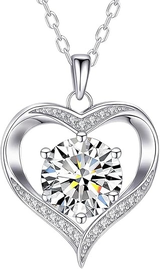 FreeKitee Moissanite Heart Necklace for Women, 2 Carat D Color VVS1, Rhodium-Plated 925 Sterling Silver Pendant, Jewelry Gift for Valentine's, Anniversary, Birthday, Christmas for Wife(18“+2” Chain)