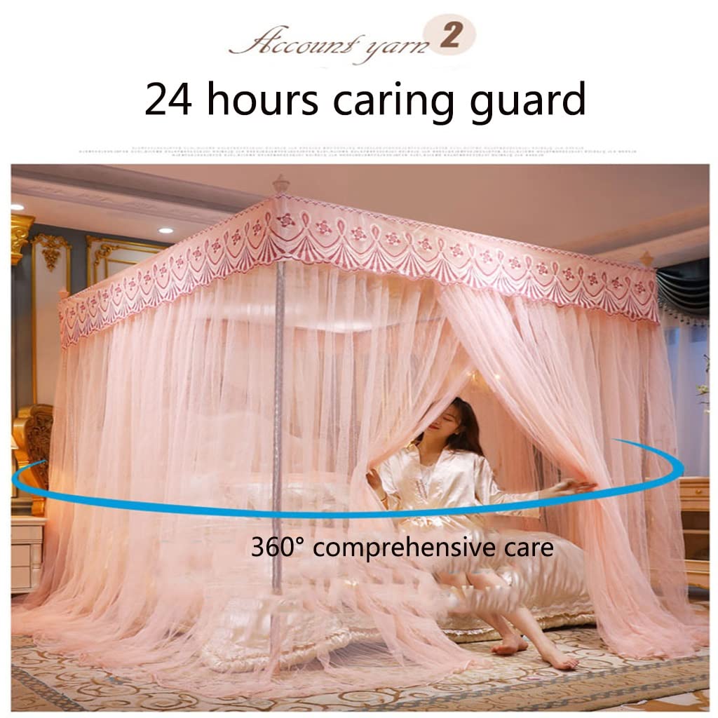Rideau de lit Anti-lumière aux 4 Coins, baldaquin de lit pour Filles, moustiquaire, Rideaux de baldaquins de lit moustiquaire, Rideaux de lit à baldaquin (Color : Pink, Size : 200 * 220cm)