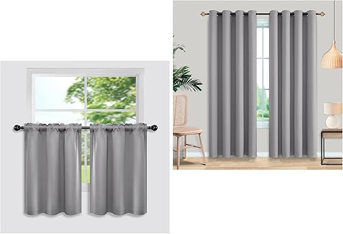 Mrs.Naturall Cortinas opacas grises de 84 pulgadas y cortinas pequeñas de ventana de 36 pulgadas para decoración de dormitorio y sala de estar