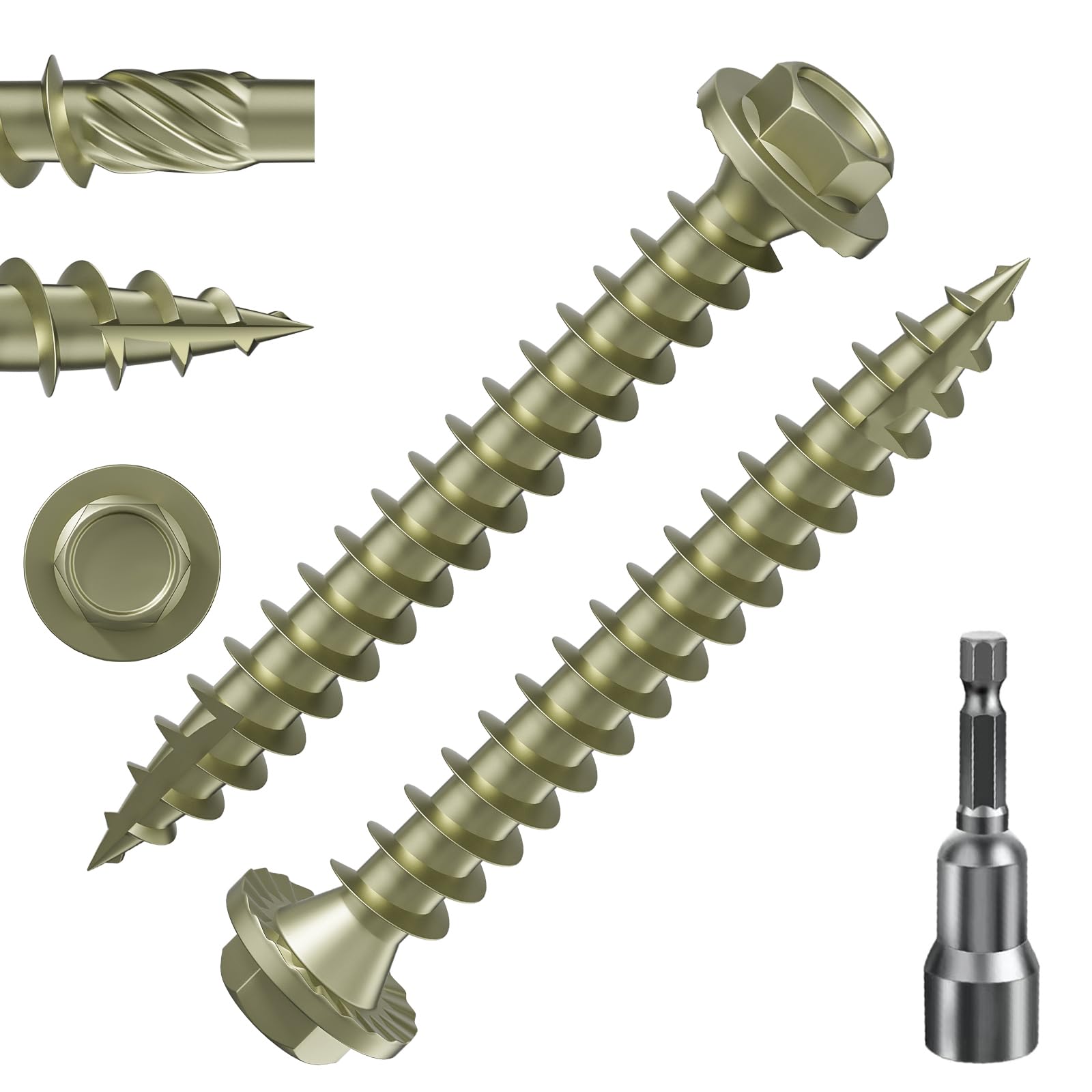 Wensilon (2 lbs)#12 x 2 Yellow Hex Exterior Lag Screws, Structural Wood Screw, Heavy Duty Construction Screw, Rust Resistant, Washer Head, Yellow Coated Exterior Wood Screws