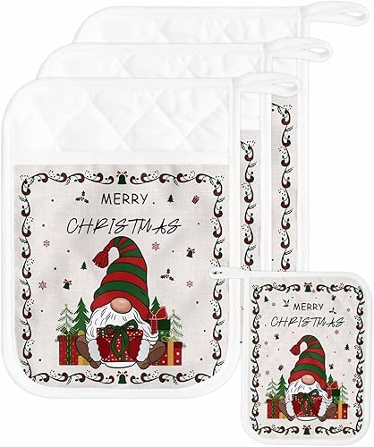 Miniatura 59 de Christmas 5Pcs Pot Holders for Kitchen, Non Slip & Heat Insulation Terry Cloth Potholder Set with Pocket, Thick Hot Pad Oven Mitts Trivet Coaster