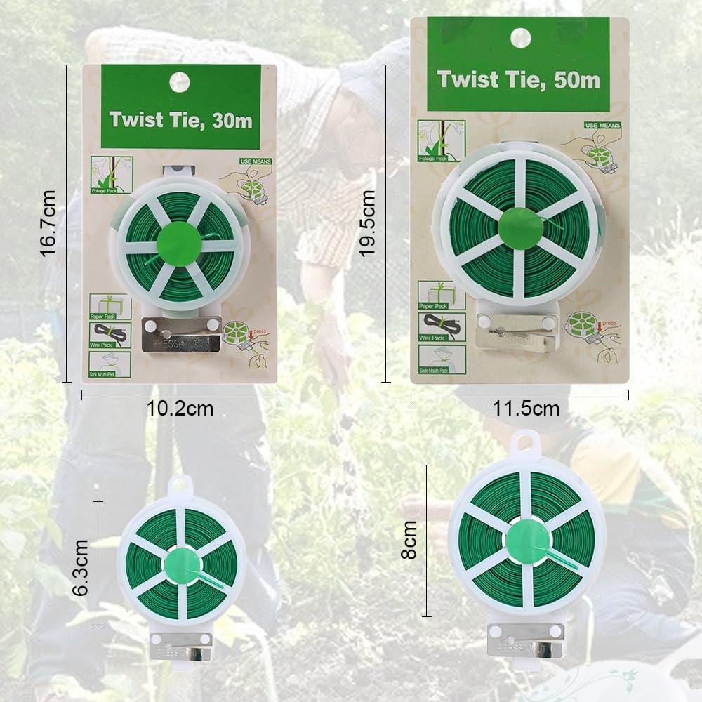 Pflanzenbinder für Outdoor-Pflanzen, Gartenpflanzenbinder Twist Ties Pflanzenstützbinder Gartenbinder für Kletterpflanzen, Tomatenbinder Gemüsebinder für Pflanzen, Gartenwerkzeuge (3, Grün, 50 m)