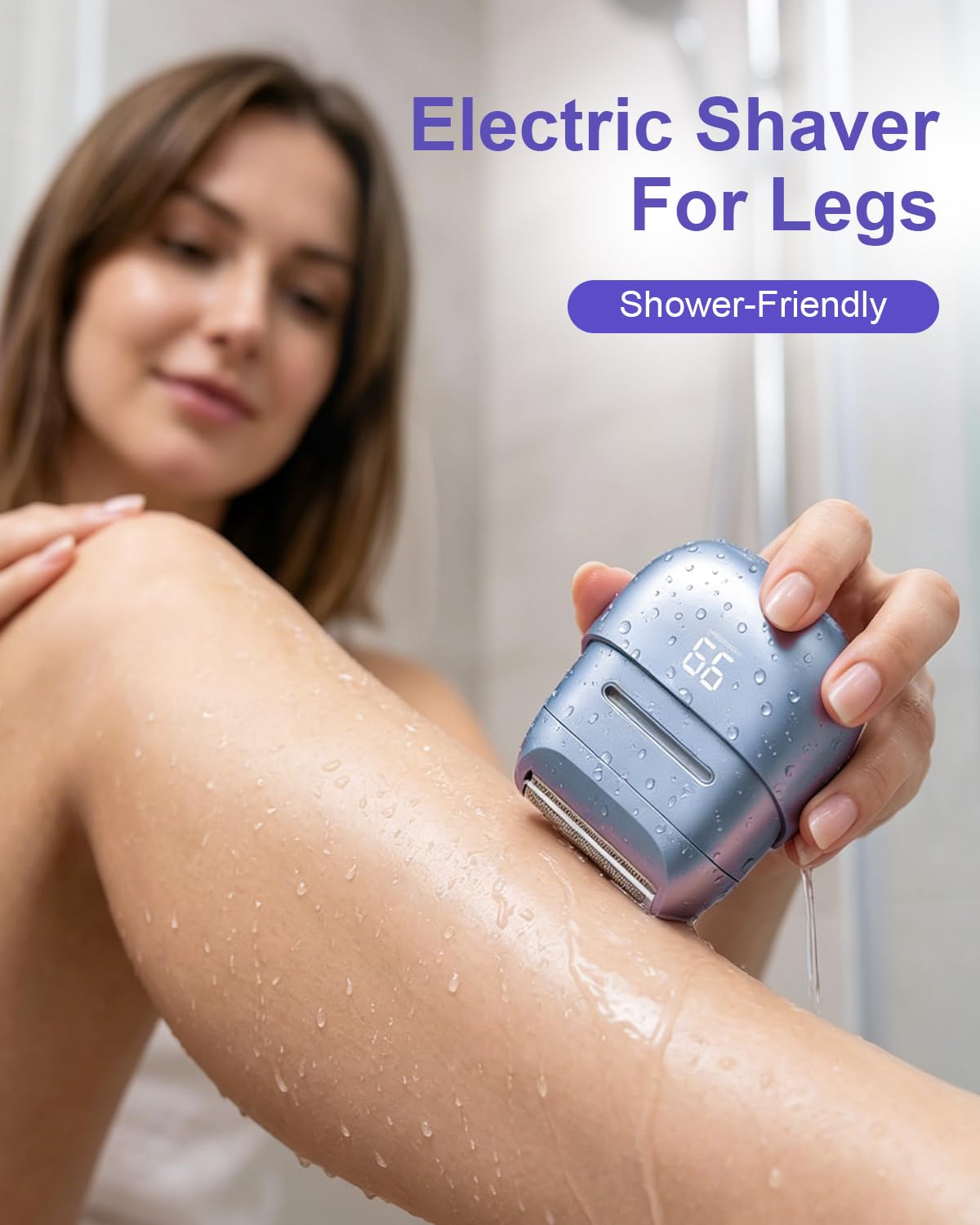 Afeitadora eléctrica inalámbrica para mujer: recortadora de bikini impermeable IPX6 con pantalla LED, maquinilla de afeitar recargable en húmedo/seco para cara, cuerpo y vello púbico (morado)