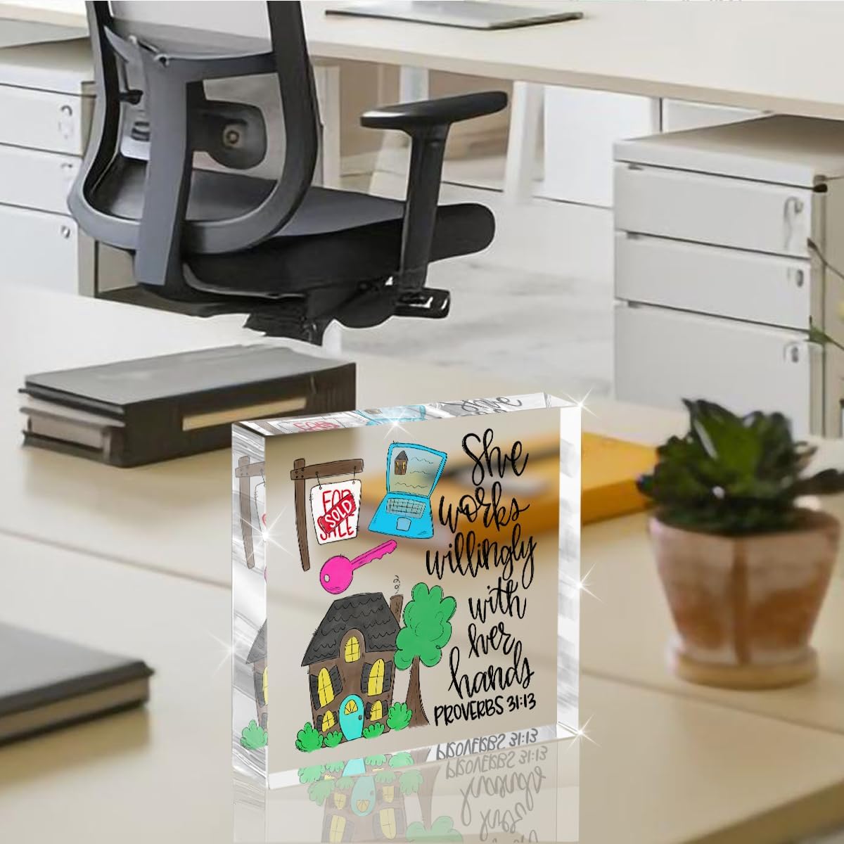 Realtor Gifts, Realtor Gifts for Women Men, Christian Real Estate Agent Gift, Real Estate Office Decor, Realtors Supplies, Birthday Appreciation Gift for Realtors Acrylic Desk Decor 4x4 Inch - Image 3