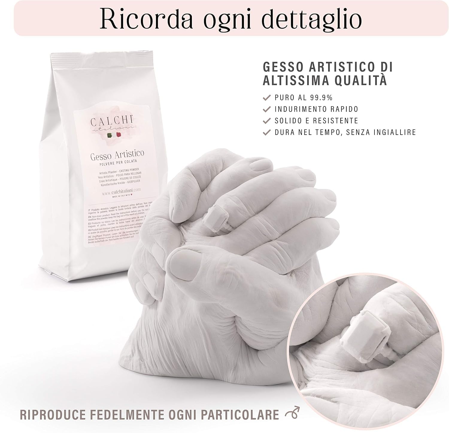 Kit Calco Mani Coppia e Famiglia 3D Premium – Stampi in Gesso e Alginato Made in Italy – Set Completo per 2 Persone – Regalo Originale Festa della Mamma, Anniversario, Matrimonio e Nascita