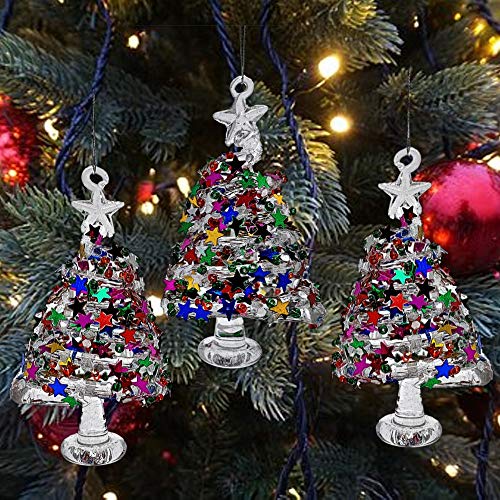 Christmas Tree Ornaments - Set Of 3 Spun Glass Swirl Trees With Confetti Glitter - Xmas Tree Decorations #TOP5