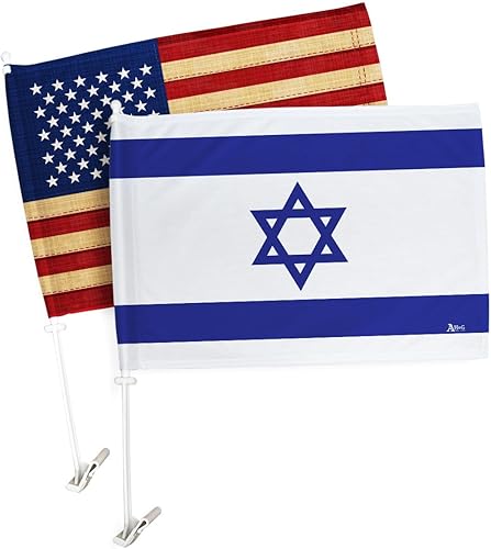 Miniatura 1 de Bandera de Israel para Carros - Bandera israelí para automóvil, paquete vintage americano, pequeño regalo, 12 x 18 pulgadas, clip de soporte de