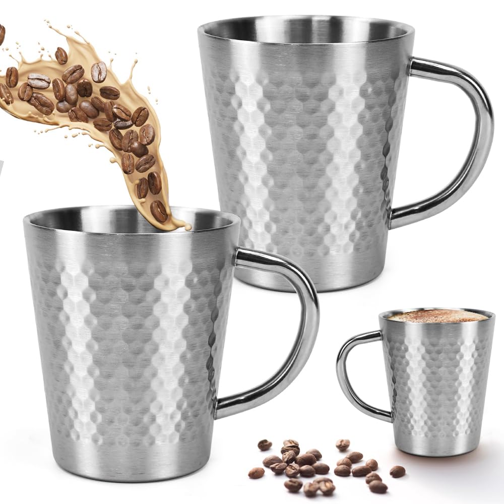 Tazza Da Campeggio In Acciaio Inox 304 A Doppia Parete Con Manico Pieghevole – 350 Ml, Argento