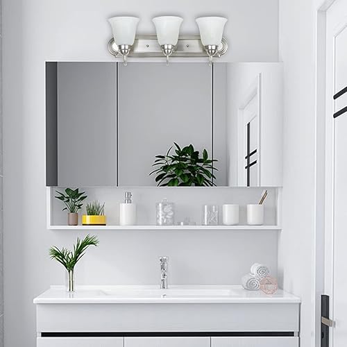 Miniatura 8 de Kingbrite Lámpara de tocador E26 de 3 bombillas, níquel cepillado, vidrio de alabastro, listado UL