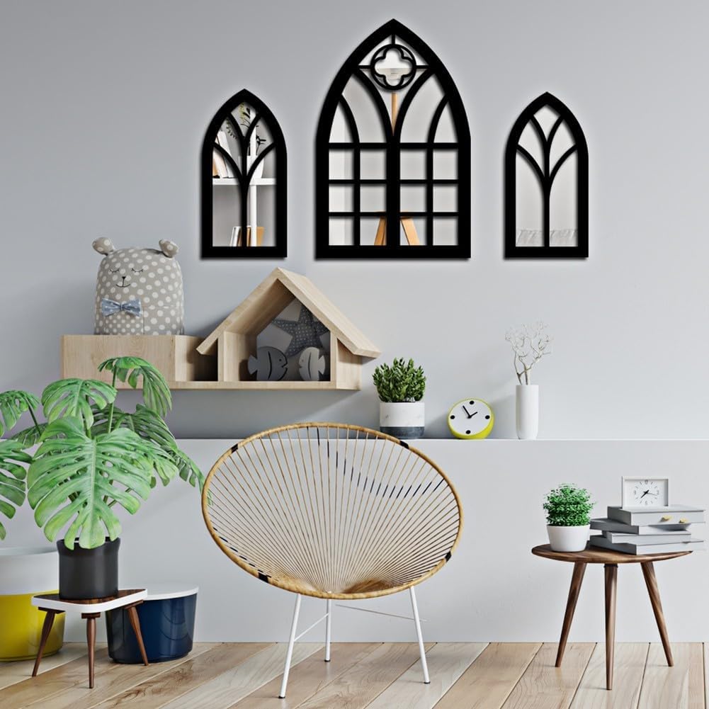 Gothic Style Wall Mounted Fake Window Mirror Offering Visual Appeal and Safety (MZ487 B)