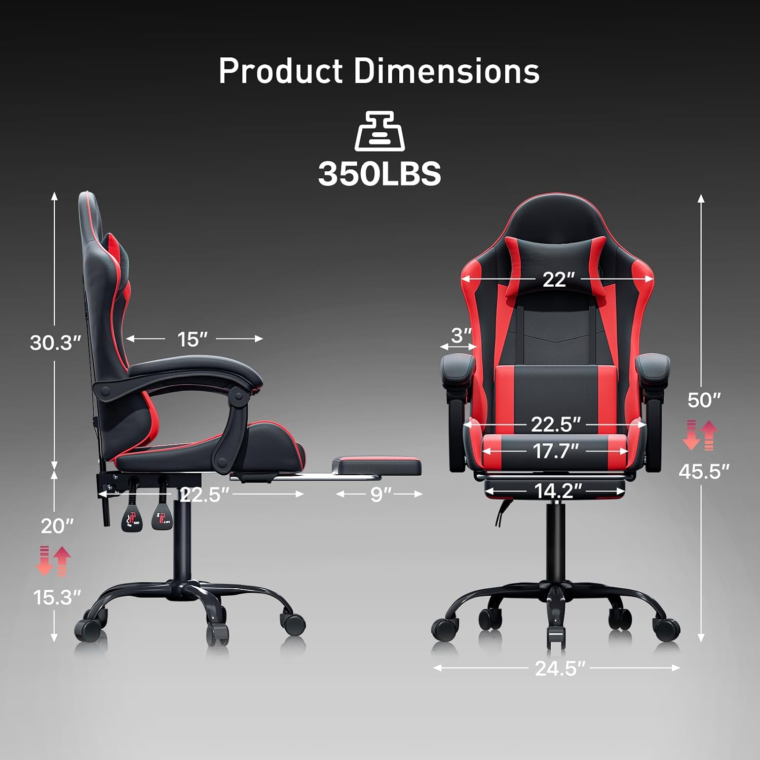 MoNiBloom Gaming Chair with Footrest High Back Video Game Chair with Headrest & Lumbar Support Height Adjustable Leather Swivel Computer Chair for Adult Teen Office or Gaming, Red