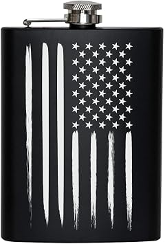 American Flag 8 oz Flask | Stainless Steel Hip Flask for Liquor Flag Flask Matte Black
