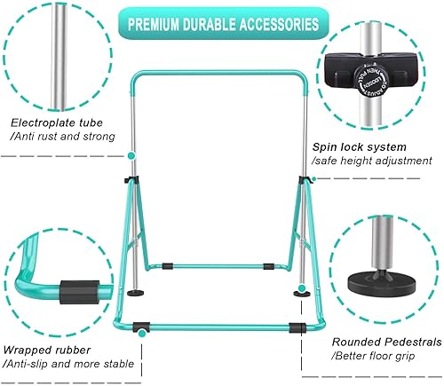 Miniatura 7 de RINREA Barras de gimnasia para niños con altura ajustable, barra de entrenamiento de gimnasia plegable, barra horizontal expandible junior para el