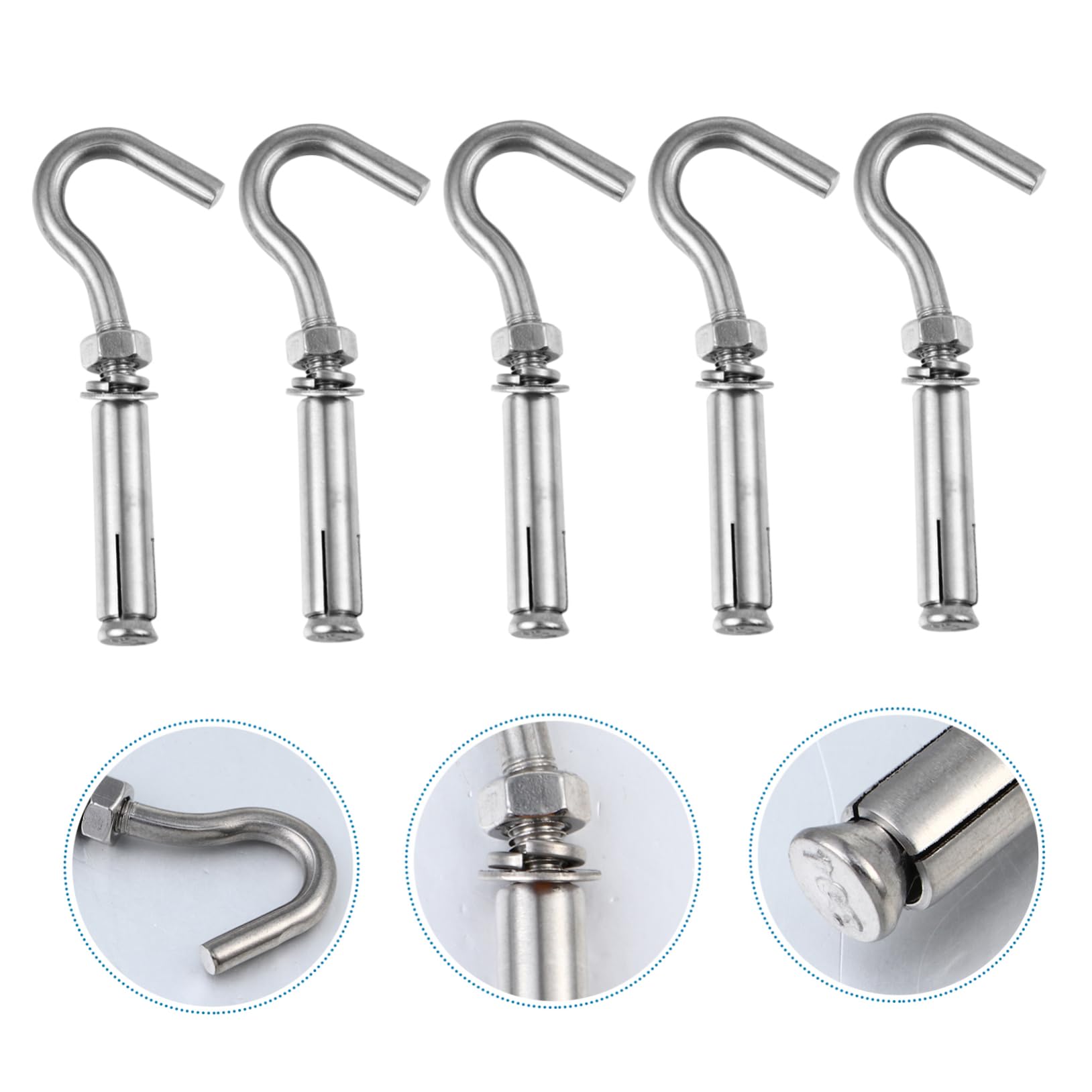Cabilock 5pcs Stainless Steel Open Hooks Expansion Bolts Solid Structure Hooks for High Capacity Use